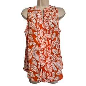 41 Hawthorne Pleated V Neck Sleeveless Blouse Size Small Orange White NWT